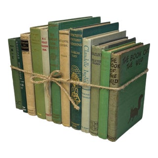 Decorative Books - Vintage Ivy Cream Book Bundle - 1 Foot of Green Books For Sale