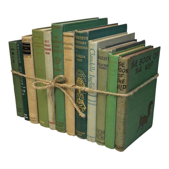 Decorative Books - Vintage Ivy Cream Book Bundle - 1 Foot of Green Books For Sale