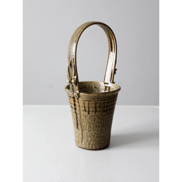 Vintage Frank Polizzi Pottery Basket Vase For Sale - Image 13 of 13