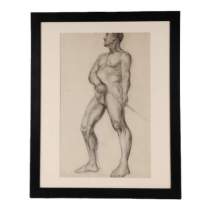 Mid 20th Century Framed Virginal Rose Campbell of a Charcoal Nude of Man