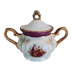 Gna Fine Porcelain Sugar Bowl With Lid 24k Hand Painted Victorian Iridescent