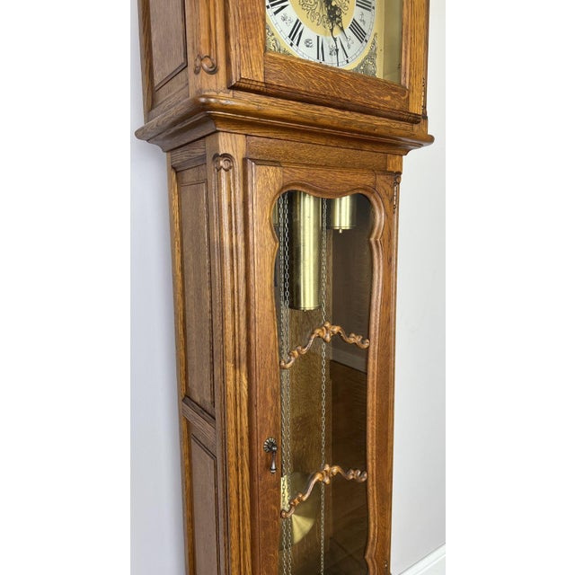 Vintage French Louis Style Oak Grandfather Clock For Sale - Image 9 of 14
