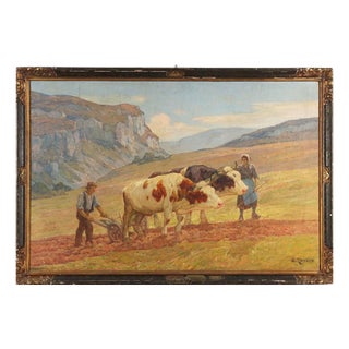 Clovis Terraire, La bourage en Bugey, Oil on Canvas, Framed For Sale