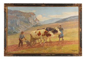 Clovis Terraire, La bourage en Bugey, Oil on Canvas, Framed