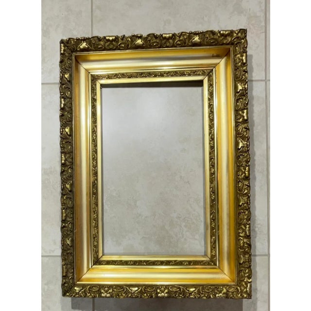 Beautiful gold leaf antique wood frame . Some dents ,some scratches , structurally very good ,Size of the opening from the...