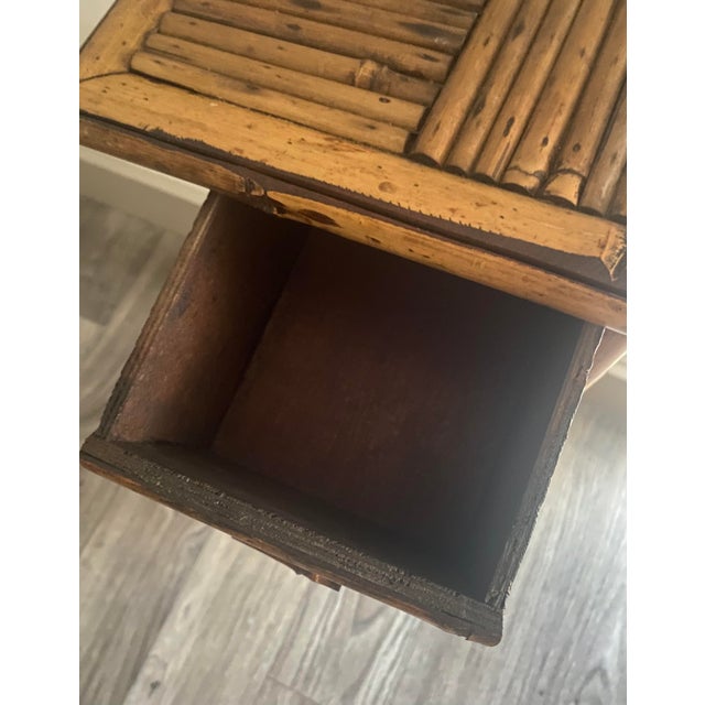 Vintage Tortoiseshell Rattan Plant Stand Side End Table With Drawer For Sale - Image 10 of 11