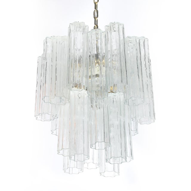 Metal Mid-Century Modernist Murano Glass Tronchi Chandelier W/ Brass Fittings For Sale - Image 7 of 18
