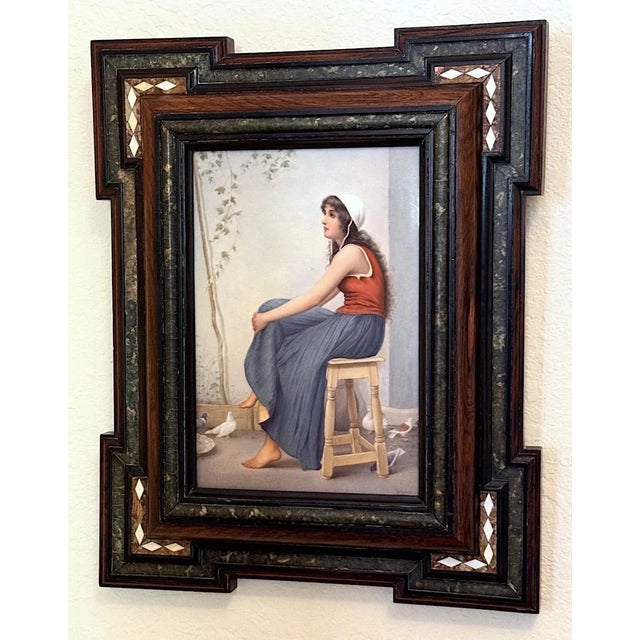 Antique KPM Painted Porcelain Wall Plaque "The Girl With Doves" Signed Wagner, 19th. Century. Exquisite Frame For Sale - Image 12 of 12
