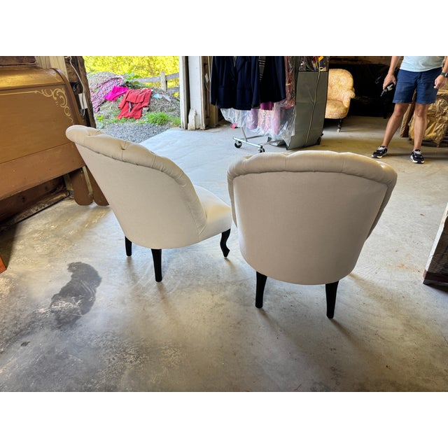 Late 19th Century Title: Antique 19th Century French Napoleon III Chairs in White Brushed Cotton - A Pair For Sale - Image 5 of 7