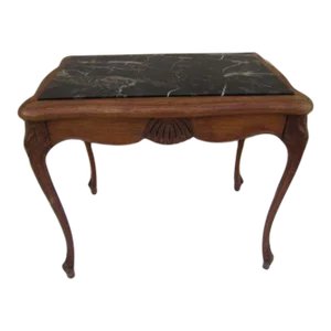 1970s French Style Solid Wood Side Table with Marble Top