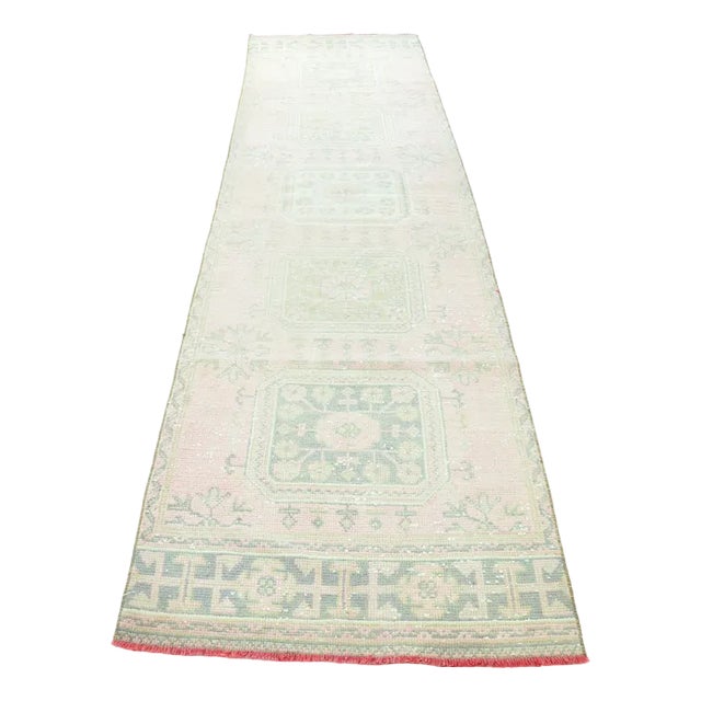 Minimalist Pale Wool Neutral Floral Runner Rug | Chairish