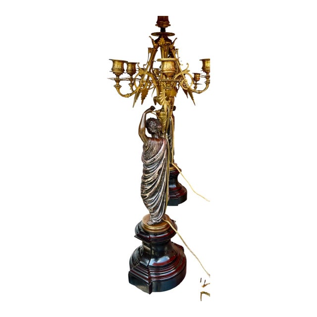 Pair French Neoclassical Bronze, Dor'e Bronze & Belgique Noir Candelabra, Now Electrified, Ca. 1870 For Sale - Image 14 of 14