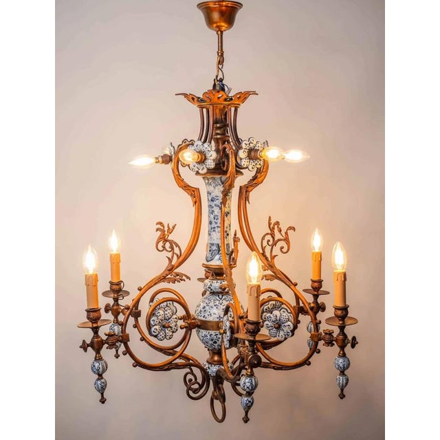 Metal Large Antique Delft Chandelier For Sale - Image 7 of 14