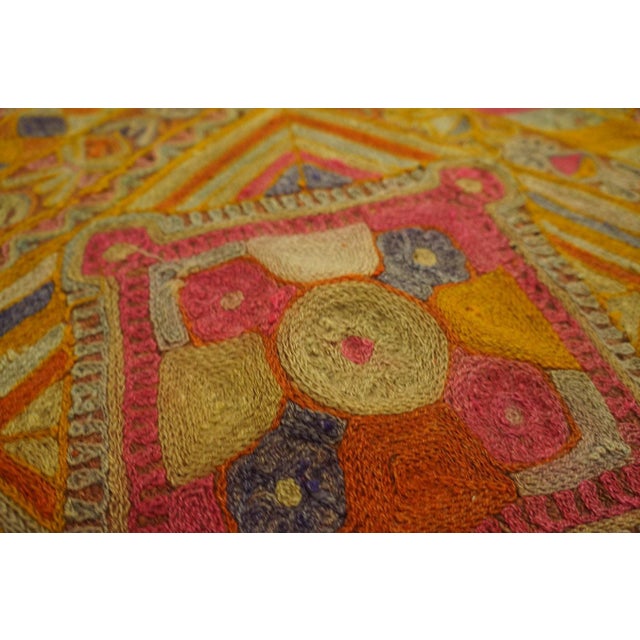 1970s Orange Geometric Vintage Marsh Arab Embroidery Rug 5' 3'' X 8' Knotted Wool Carpet For Sale - Image 13 of 13