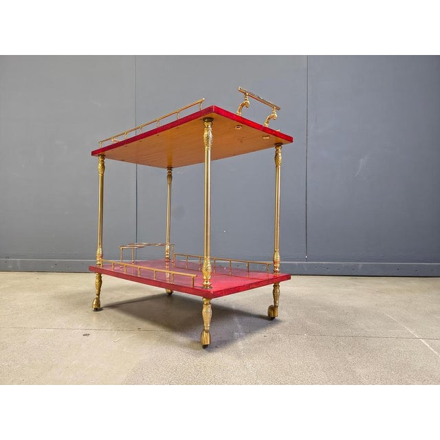 Italian Lacquered Goatskin Serving Bar Cart from Aldo Tura, 1960s For Sale - Image 4 of 18