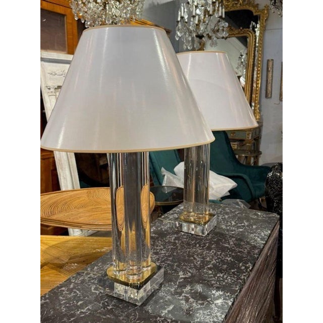 Late 20th Century Mid Century Modern Lucite and Brass Lamps For Sale - Image 5 of 5