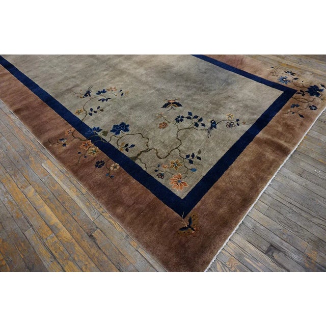 1920s 1920s Gray Open Field Floral Antique Chinese Art Deco Gallery Carpet 6' X 11' 8" Knotted Wool Rug Runner For Sale - Image 5 of 9