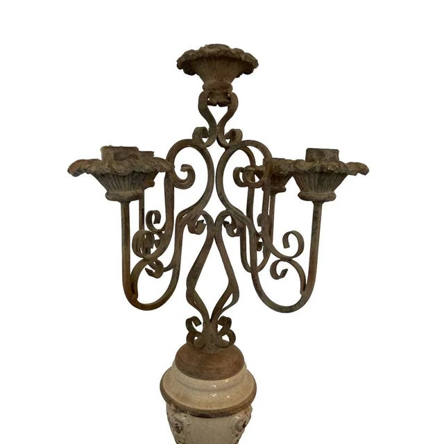 Gothic Style Candelabra in Wrought Iron with Ceramic Base, Germany For Sale - Image 12 of 13