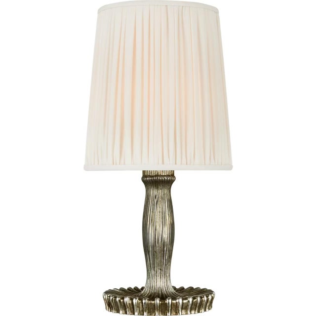 Traditional AERIN by Visual Comfort Signature Ovid 14" Cordless Accent Lamp in Silver Lustre with Silk Pleated Shade For Sale - Image 3 of 3
