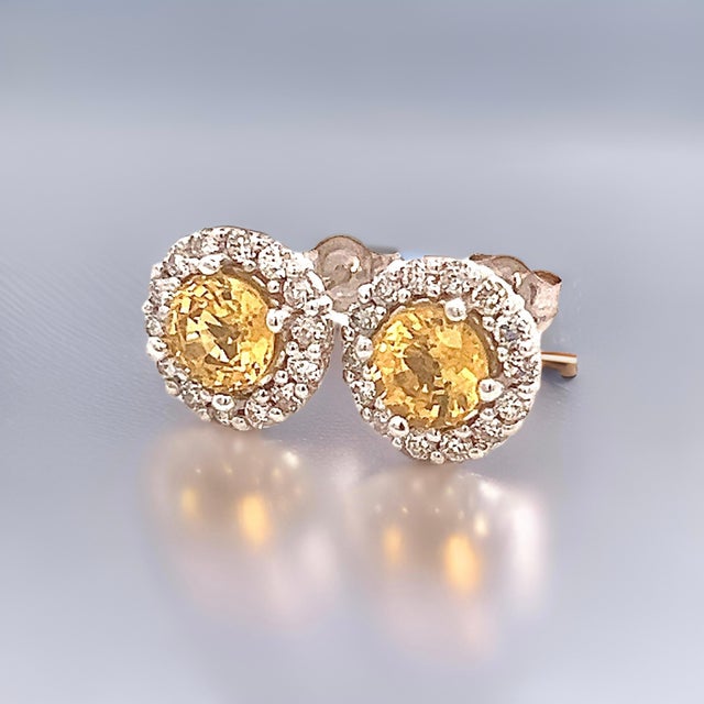 Natural Sapphire Diamond Stud Earrings 14k W Gold 2.84 TCW Certified For Sale - Image 4 of 10
