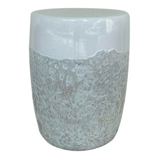 Made Goods White Reactive Ironstone Cadence Garden Stool For Sale