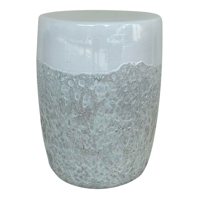 Made Goods White Reactive Ironstone Cadence Garden Stool For Sale