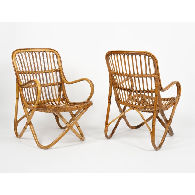 Mid-Century Bamboo and Rattan Armchairs in the style of Tito Agnoli, Italy 1960s For Sale - Image 14 of 16