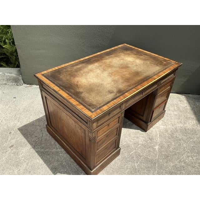 Vintage Bertram and Sons Gilt Tipped Leather Top Desk For Sale In West Palm - Image 6 of 12