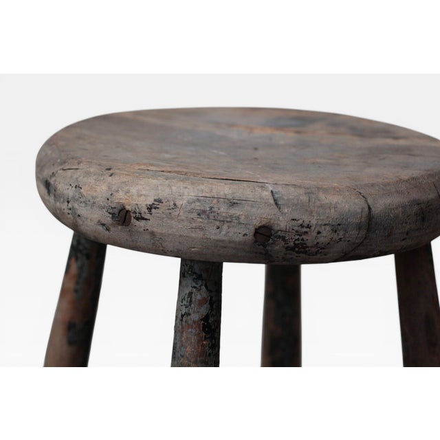 Late 19th Century Rustic Wooden Stool With Iron Stretcher For Sale - Image 16 of 18