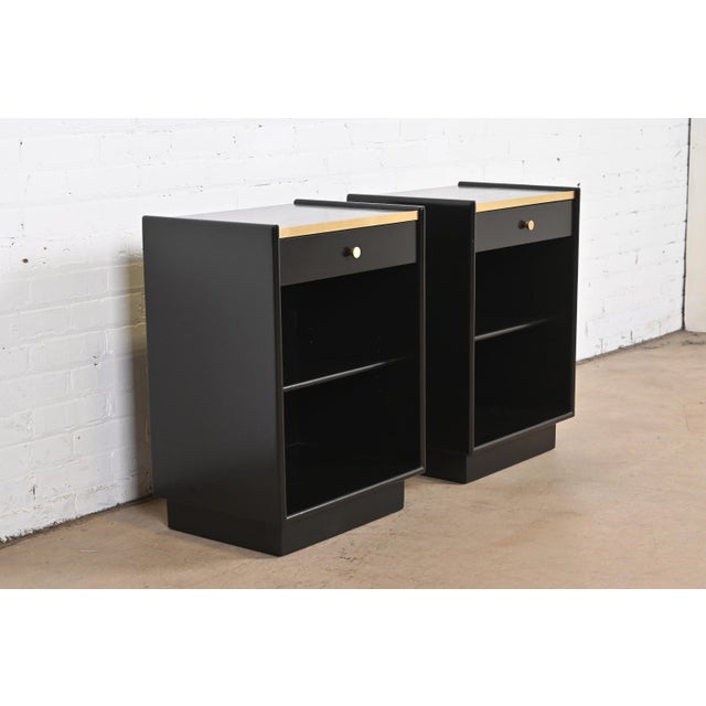 Harvey Probber Black Lacquered Mahogany and Brass Nightstands, Newly Refinished For Sale - Image 13 of 13