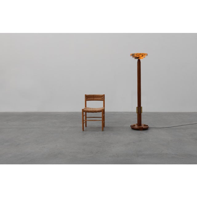 Brown Art Deco Floor Lamp in Oak and Alabaster, 1920s For Sale - Image 8 of 16