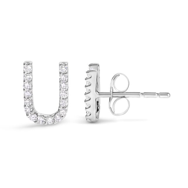 Contemporary 10K White Gold 1/10 Cttw Diamond 'U' Initial Stud Earring For Sale - Image 3 of 5