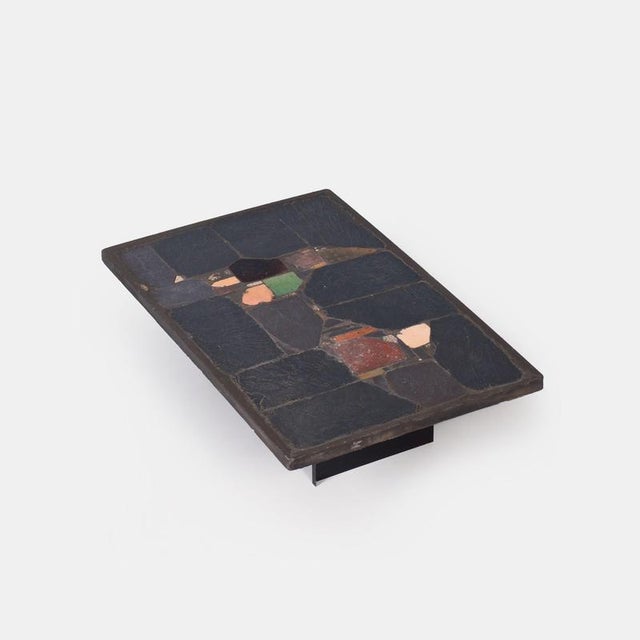 Rectangular Ceramic and Brass Slate Coffee Table by Paul Kingma, 1970s For Sale - Image 11 of 11