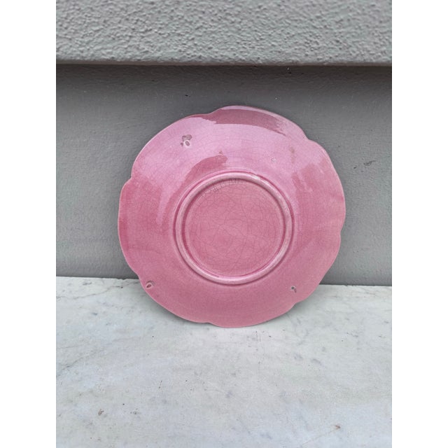 French Mid-Century Majolica Pink Flower Plate Charolles For Sale - Image 4 of 4