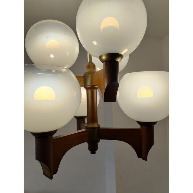 Brown Mid-Century Modern Wood Glass Chandelier from Sijaj Hrastnik, Slovenia, 1970s For Sale - Image 8 of 18