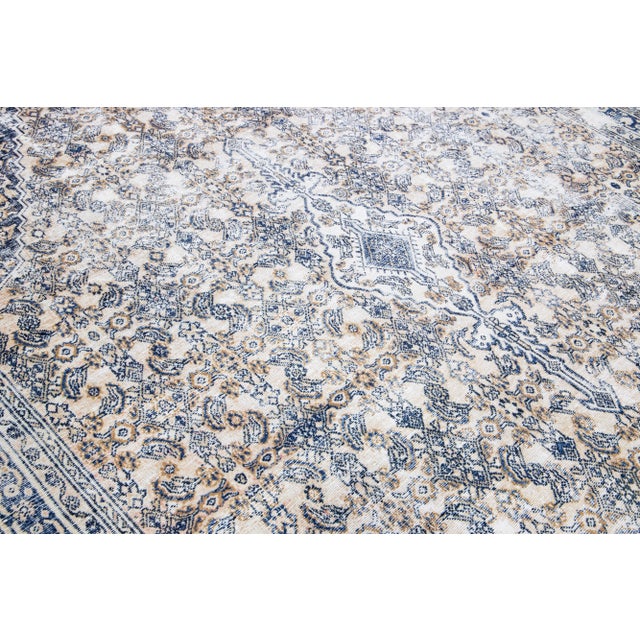 1960s Vintage Persian Malayer Distressed Beige Handmade Medallion Wool Rug For Sale - Image 10 of 11