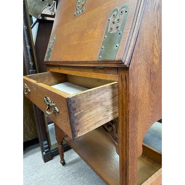 Antique Tiger Oak Flip Down Cabinet For Sale In New York - Image 6 of 11