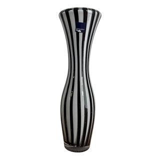 Vintage Murano-Style Glass Vase with Black and White Zebra Pattern from Leonardo For Sale