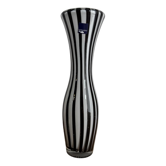 Vintage Murano-Style Glass Vase with Black and White Zebra Pattern from Leonardo For Sale