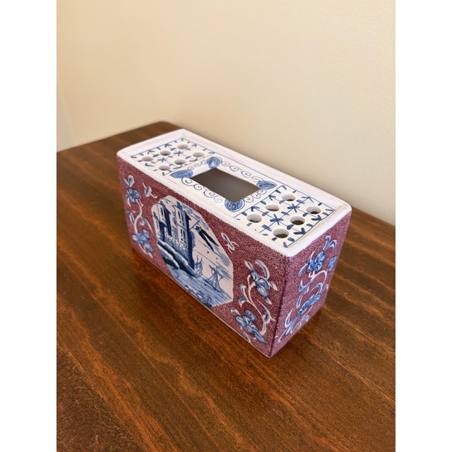 French Country Vintage Dutch Delft Blue and White Flower Frog Tulipiere Vase For Sale - Image 3 of 12