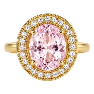 Late 20th Century 14K Yellow Gold Kunzite Diamond Cocktail Engagement Ring Estate, Size 6.5 For Sale