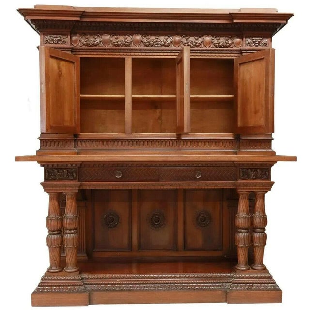 Traditional Early 1900s Antique Italian Renaissance Revival Walnut With Foliate, Sideboard!! For Sale - Image 3 of 7