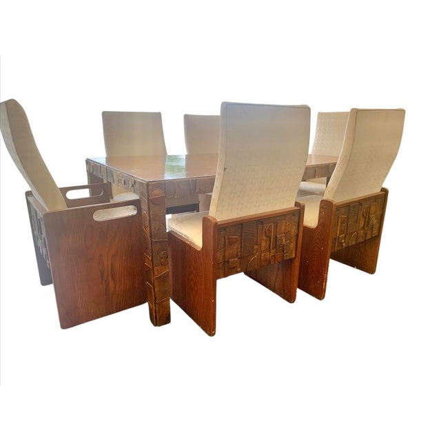 Lane  brutalist 1970s Brutalist Walnut Dining Set by Lane - Set of 7 For Sale - Image 4 of 12