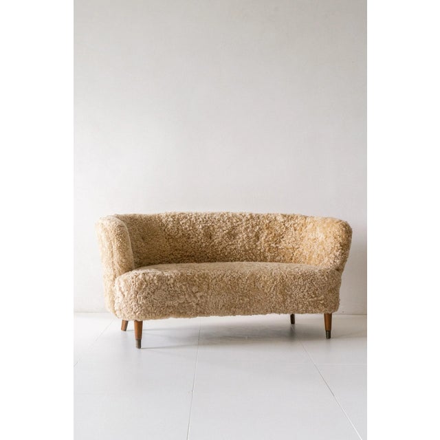1940s Vintage Danish Curved Loveseat Sofa For Sale - Image 6 of 6