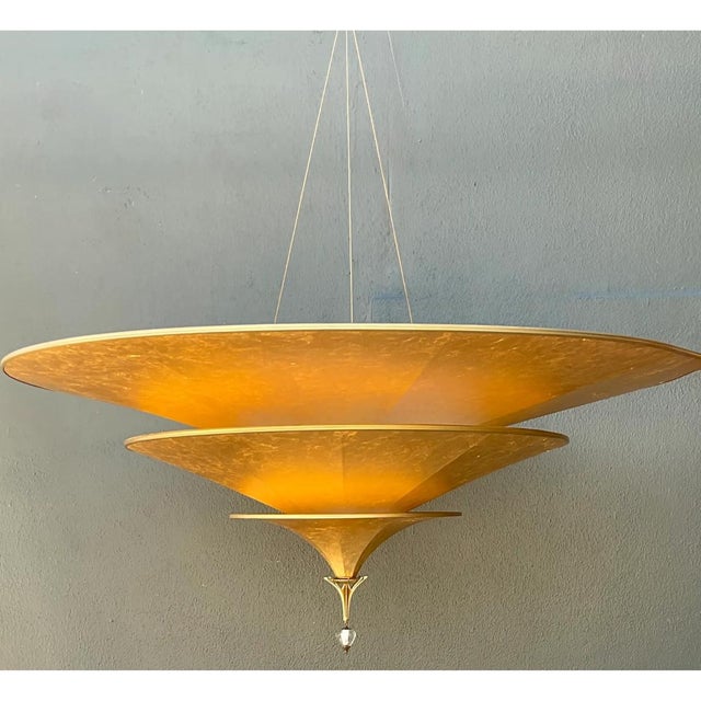 Late 20th Century Vintage Italian Fortuny “Icaro” ThreeTiered Gold Fiber Chandelier For Sale - Image 5 of 12