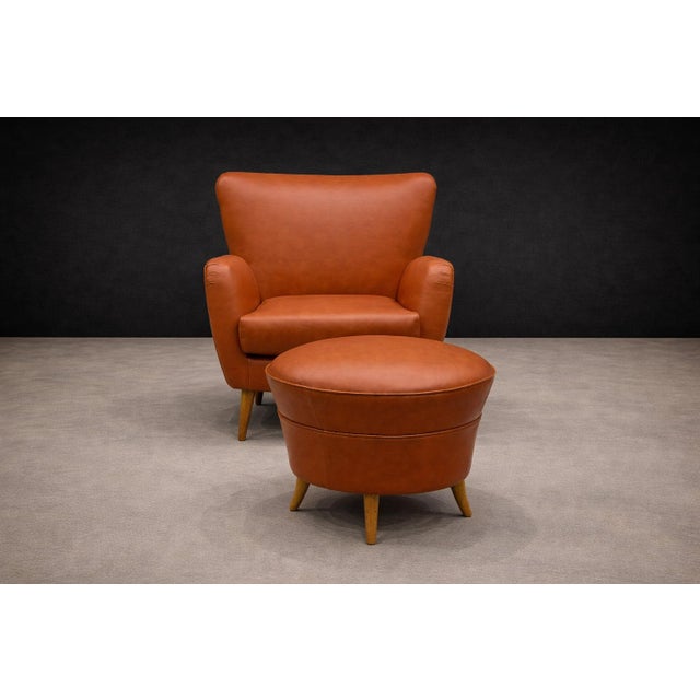 Brazilian Modern Armchair with Ottoman in Hardwood & Leather by Carlo Hauner, Brazil, 1950s - Lot 353 For Sale - Image 9 of 12