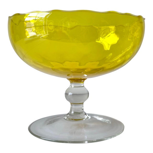 1970s Italian Optic Glass Footed Bowl For Sale