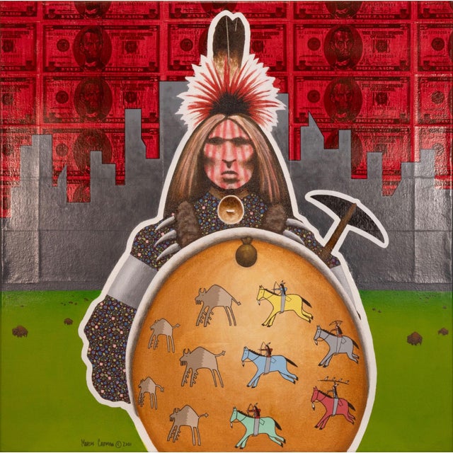 Marcus Cadman - Remaining True 2001 Signed Acrylic on Canvas Native American Art For Sale In Detroit - Image 6 of 9