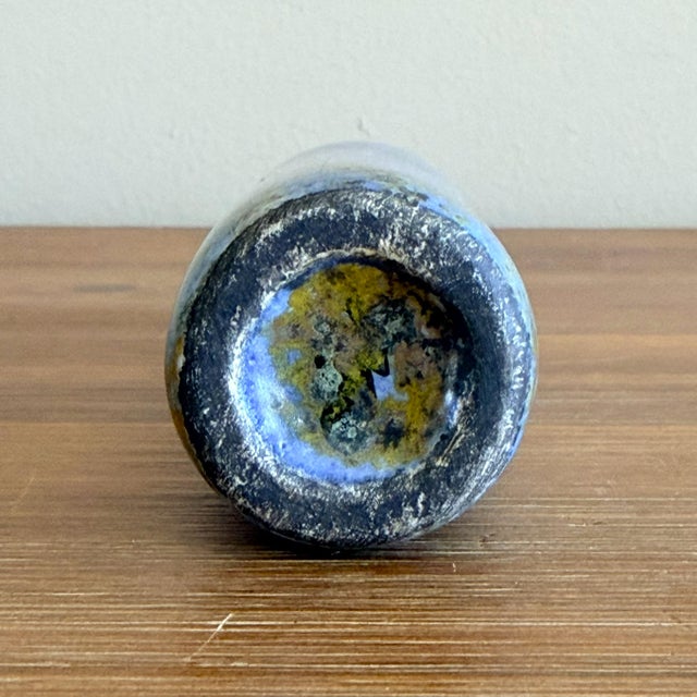 Blue Vintage 1960s Mid-Century Hans Hedberg Blue Mottled Glaze Ceramic Vase Biot, France For Sale - Image 8 of 8