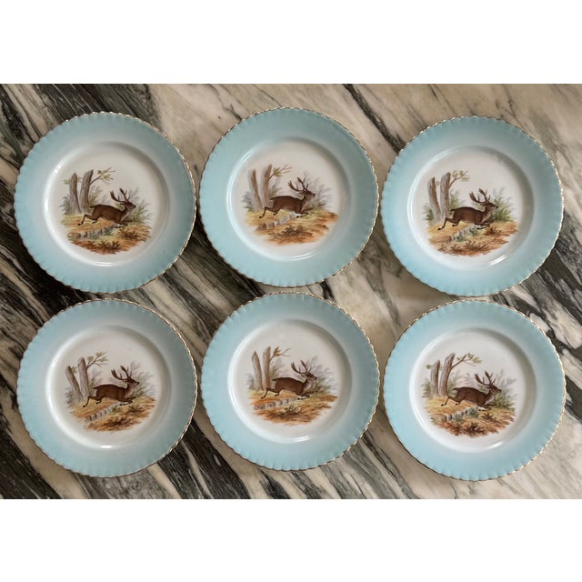 Mid-Century Victoria Pottery Buck Deer Motif Hand Painted Salad Plates - Set of 6 For Sale - Image 10 of 18